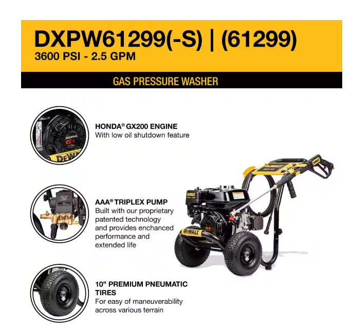 Rent the Dewalt Cold Water Gas Pressure Washer 3600 PSI Rentools